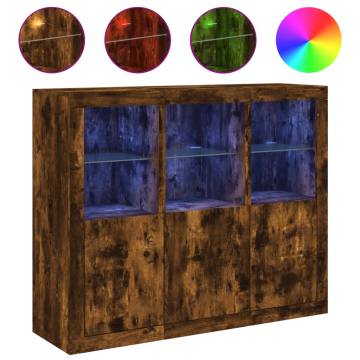 Modern Smoked Oak Sideboards with LED Lights - 3 Pcs Set