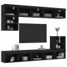 8 Piece TV Wall Units with LED Black Engineered Wood Colour black Quantity in Package 1 