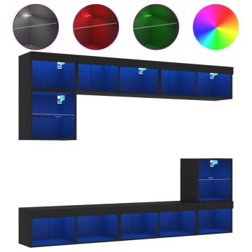 8 Piece LED Black TV Wall Units | Modern & Stylish Design