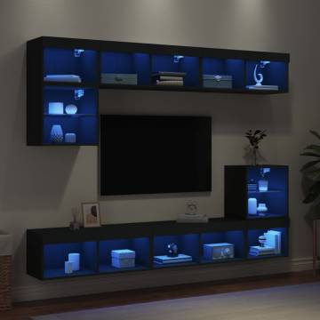 8 Piece LED Black TV Wall Units | Modern & Stylish Design