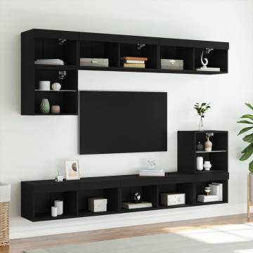 8 Piece LED Black TV Wall Units | Modern & Stylish Design