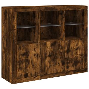 Modern Smoked Oak Sideboards with LED Lights - 3 Pcs Set