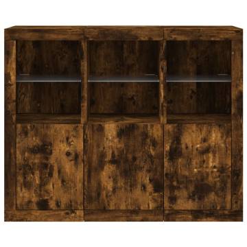 Modern Smoked Oak Sideboards with LED Lights - 3 Pcs Set