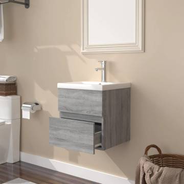 Stylish Sink Cabinet with Built-in Basin - Grey Sonoma