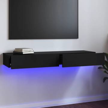 High Gloss Black TV Cabinet with LED Lights - 120x35x15.5 cm