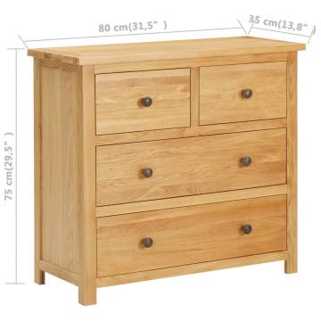 Solid Oak Wood Chest of Drawers - Rustic Charm 80x35x75 cm