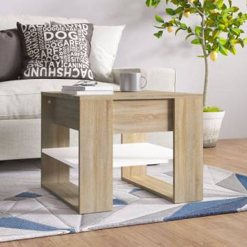 White & Sonoma Oak Coffee Table - 55.5x55x45 cm | HiPoMarket