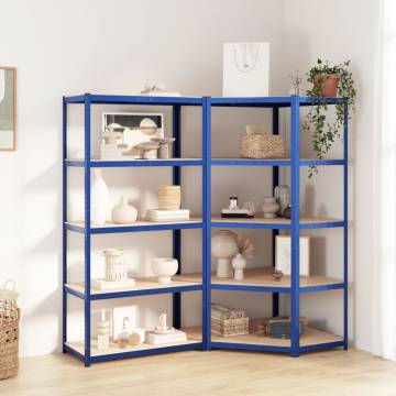 5-Layer Blue Steel & Engineered Wood Shelves - 2 Pcs | HipoMarket