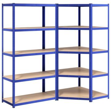 5-Layer Blue Steel & Engineered Wood Shelves - 2 Pcs | HipoMarket