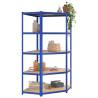 5-Layer Blue Steel & Engineered Wood Shelves - 2 Pcs | HipoMarket