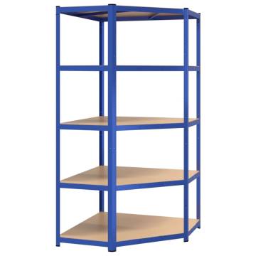 5-Layer Blue Steel & Engineered Wood Shelves - 2 Pcs | HipoMarket