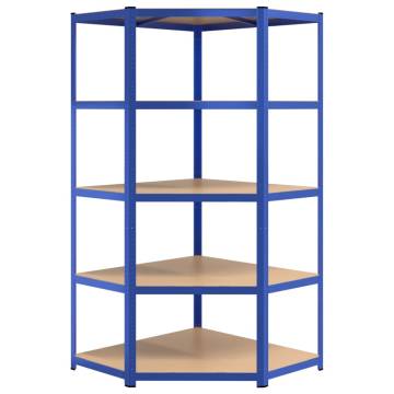 5-Layer Blue Steel & Engineered Wood Shelves - 2 Pcs | HipoMarket