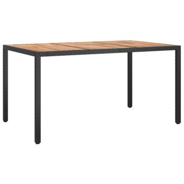 Garden Table 150x90 cm - Poly Rattan & Acacia Wood in Black