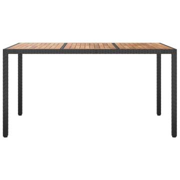 Garden Table 150x90 cm - Poly Rattan & Acacia Wood in Black