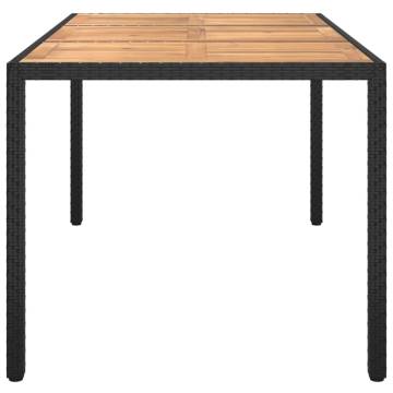 Garden Table 150x90 cm - Poly Rattan & Acacia Wood in Black