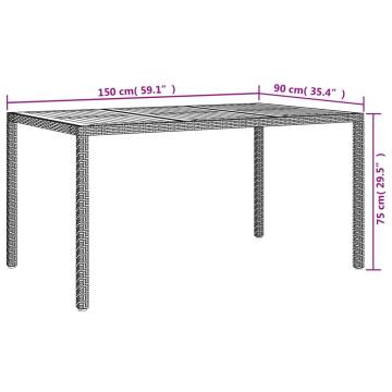 Garden Table 150x90 cm - Poly Rattan & Acacia Wood in Black