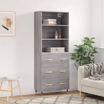 Stylish Highboard Grey Sonoma - 69.5x34x180 cm | Hipo Market