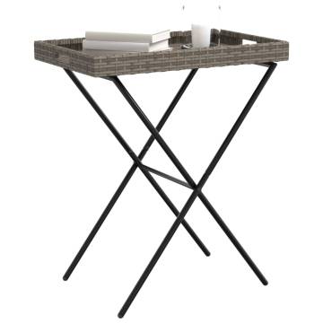 Folding Tray Table Grey - 65x40x75 cm Poly Rattan