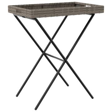 Folding Tray Table Grey - 65x40x75 cm Poly Rattan