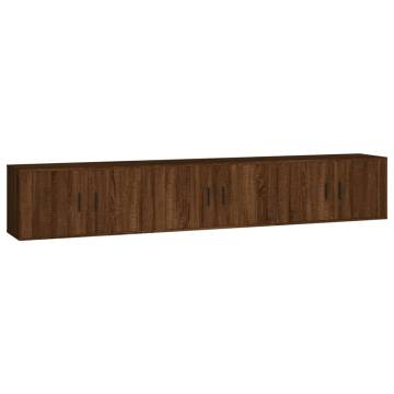 Brown Oak Wall-Mounted TV Cabinets - Set of 3