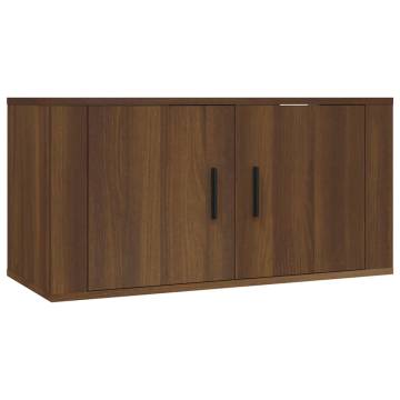 Brown Oak Wall-Mounted TV Cabinets - Set of 3