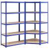 5-Layer Shelves - 2 pcs Blue Steel & Engineered Wood Storage