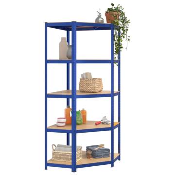 5-Layer Shelves - 2 pcs Blue Steel & Engineered Wood Storage