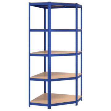 5-Layer Shelves - 2 pcs Blue Steel & Engineered Wood Storage