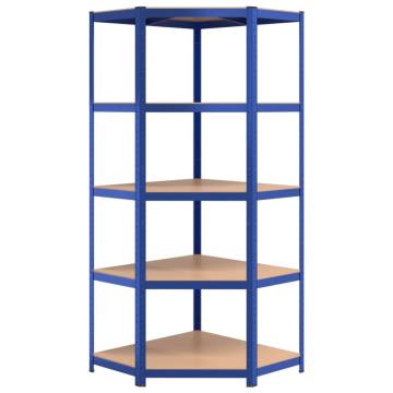 5-Layer Shelves - 2 pcs Blue Steel & Engineered Wood Storage