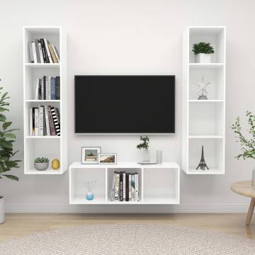 3 Piece White TV Cabinet Set - Stylish & Practical Storage