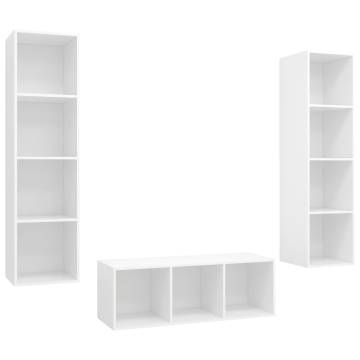 3 Piece White TV Cabinet Set - Stylish & Practical Storage