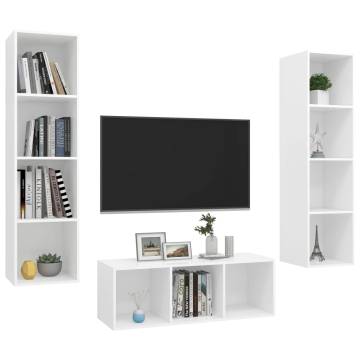 3 Piece White TV Cabinet Set - Stylish & Practical Storage