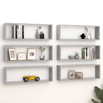 Wall Cube Shelf Set - 6 pcs Concrete Grey - Stylish Storage