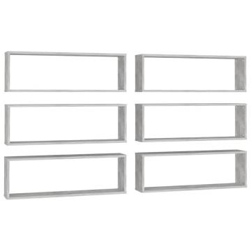 Wall Cube Shelf Set - 6 pcs Concrete Grey - Stylish Storage