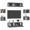 8 Piece High Gloss Grey TV Cabinet Set - Stylish Home Storage