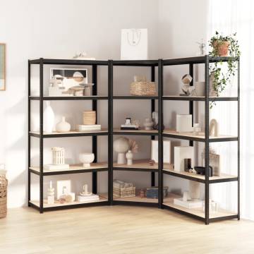 5-Layer Shelves - Anthracite Steel & Engineered Wood (3 pcs)