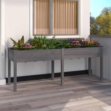 Grey 203x53x76 cm Solid Wood Fir Planter with Liner | HipoMarket