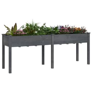 Grey 203x53x76 cm Solid Wood Fir Planter with Liner | HipoMarket