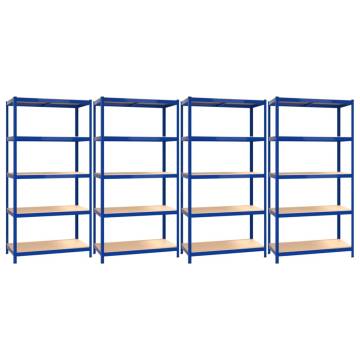 5-Layer Storage Shelves - Blue Steel & Engineered Wood (4 pcs)