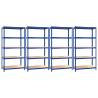 5-Layer Storage Shelves - Blue Steel & Engineered Wood (4 pcs)