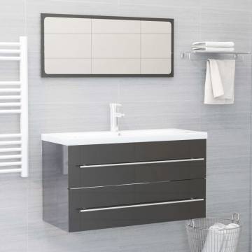 2 Piece High Gloss Grey Bathroom Furniture Set | Hipomarket