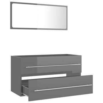 2 Piece High Gloss Grey Bathroom Furniture Set | Hipomarket