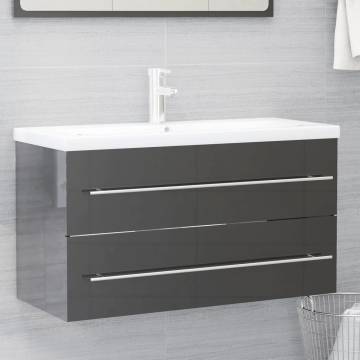 2 Piece High Gloss Grey Bathroom Furniture Set | Hipomarket