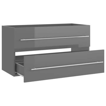 2 Piece High Gloss Grey Bathroom Furniture Set | Hipomarket