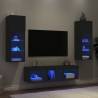 5 Piece TV Wall Units with LED - Black Engineered Wood