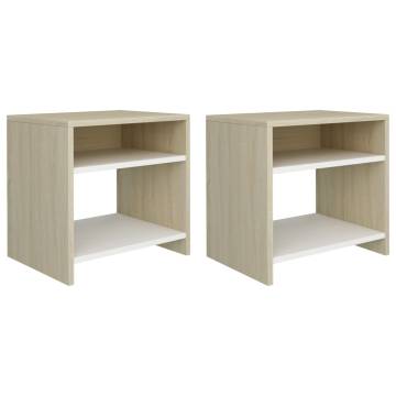 Stylish Bedside Cabinets Set - White & Sonoma Oak | HipoMarket