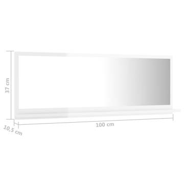 High Gloss White Bathroom Mirror - 100x10.5x37 cm