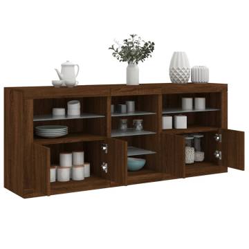 Modern Brown Oak Sideboard with LED Lights - 181.5x37x67 cm