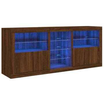 Modern Brown Oak Sideboard with LED Lights - 181.5x37x67 cm