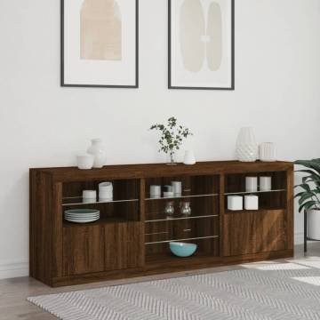 Modern Brown Oak Sideboard with LED Lights - 181.5x37x67 cm